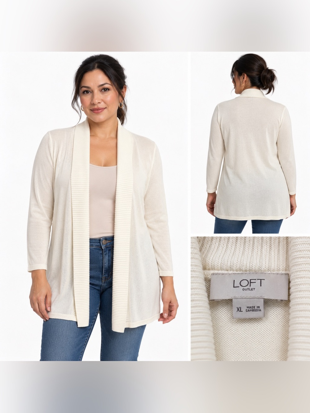 LOFT Outlet Sheer Open Cardigan Cream size XL